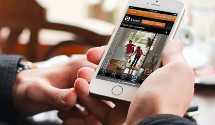 Front door security camera live video streaming on Alarm.com mobile app
