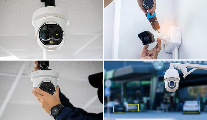 Collage of multi lens hd ptz and license plate camera