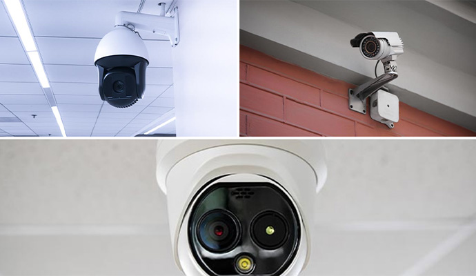 Collage of various security cameras