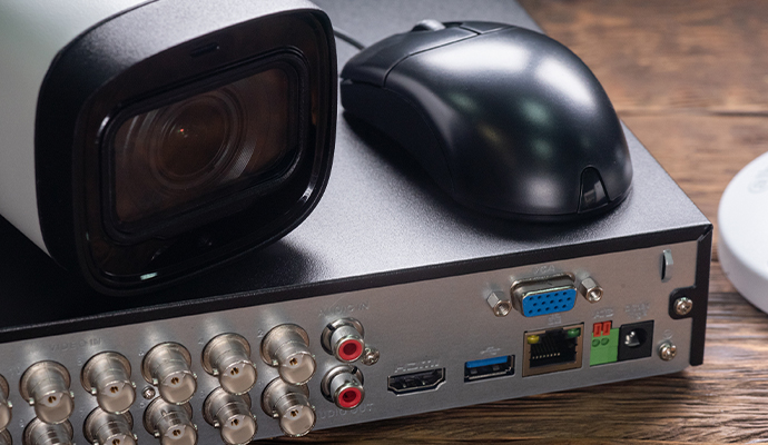 DVR central recording unit with security camera and mouse.
