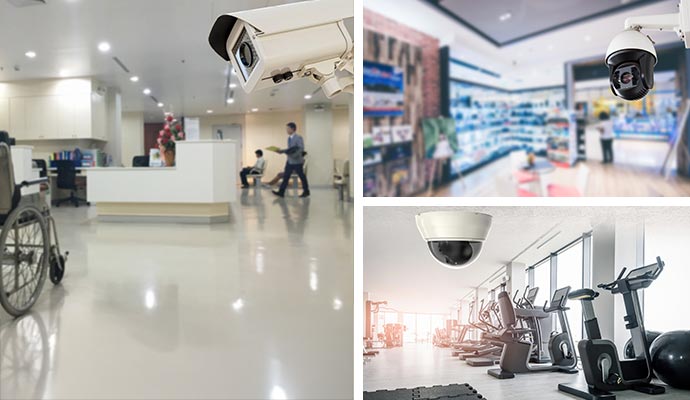 Security camera in hospital, retail shop and fitness facility