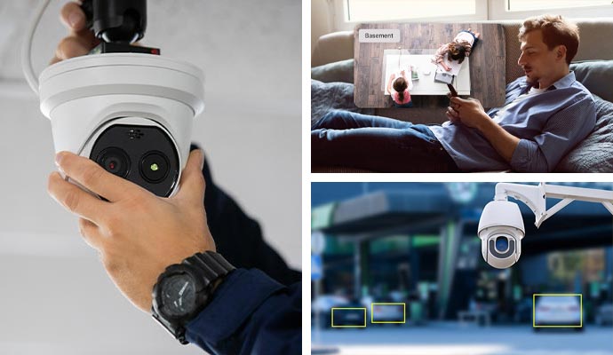 Collage of different types security cameras