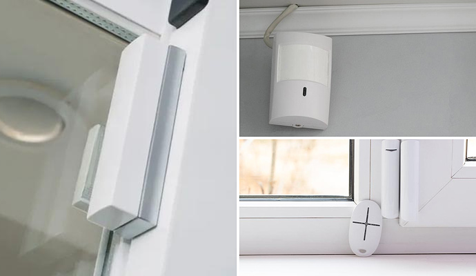 Collage of glass break motion and window sensor