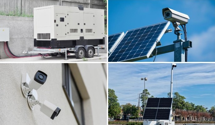Collage of mobile trailer, smart generator, solar and wireless cameras