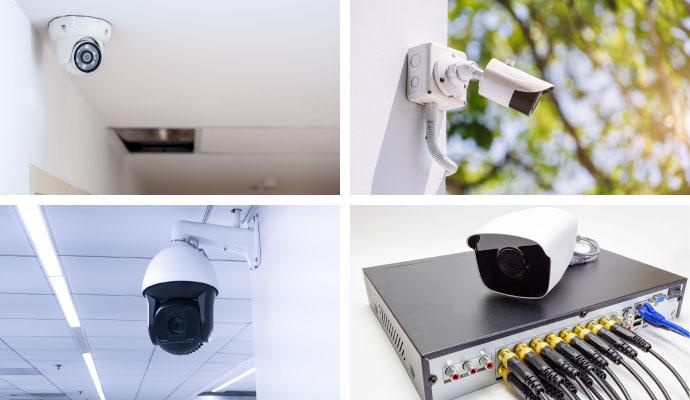 Collage of security cameras and NVR system