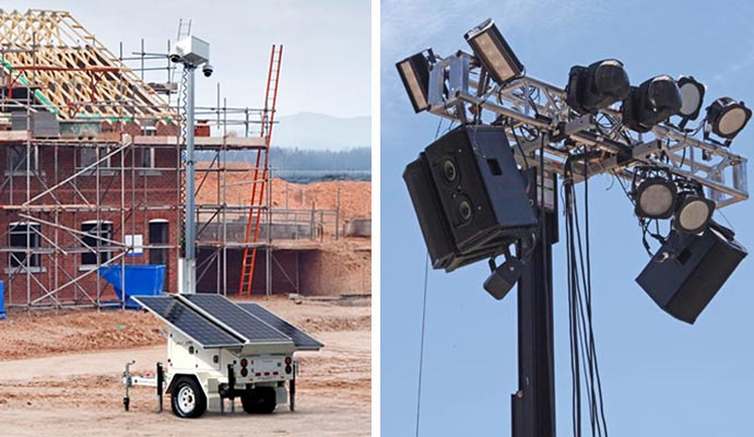 Collage of smart generator and portable loudspeakers