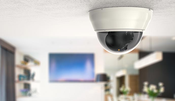 Installed dome security camera on ceiling