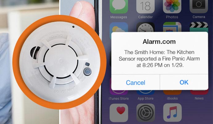 Smartphone displaying a fire panic notification