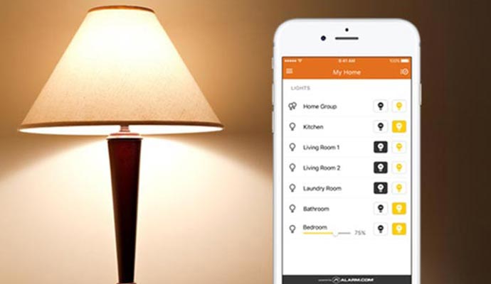 Smartphone displaying an app interface for controlling lights